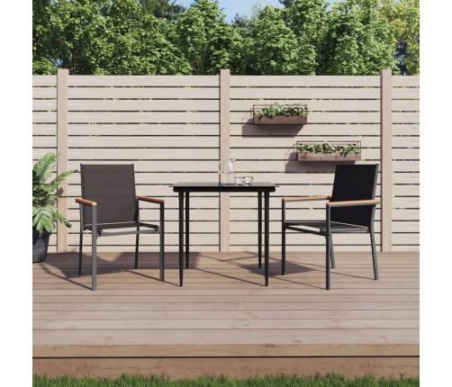 Juego de comedor para jardín 3 piezas acero y textilene negro