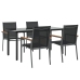 Juego de comedor para jardín 5 piezas acero y textilene negro
