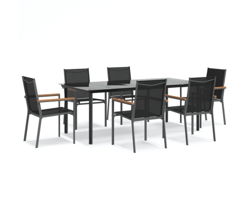 Juego de comedor para jardín 7 piezas acero y textilene negro
