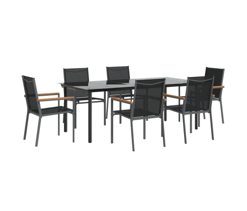Juego de comedor para jardín 7 piezas acero y textilene negro