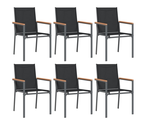 Juego de comedor para jardín 7 piezas acero y textilene negro