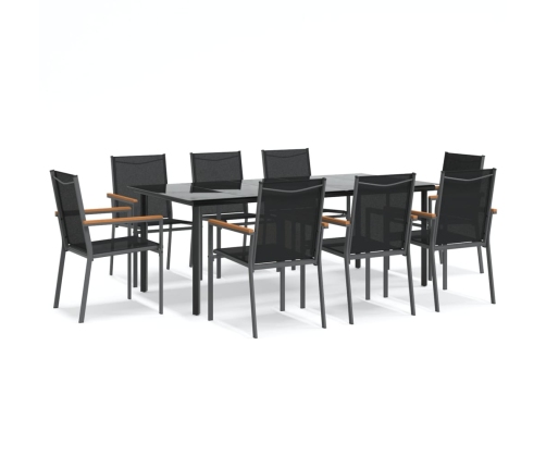 Juego de comedor para jardín 9 piezas acero y textilene negro