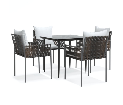 Juego comedor jardín 5 piezas y cojines ratán sintético y acero