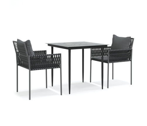 Juego comedor jardín 3 piezas y cojines ratán sintético y acero