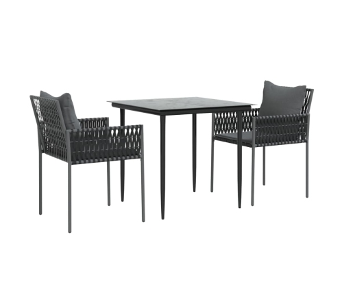 Juego comedor jardín 3 piezas y cojines ratán sintético y acero