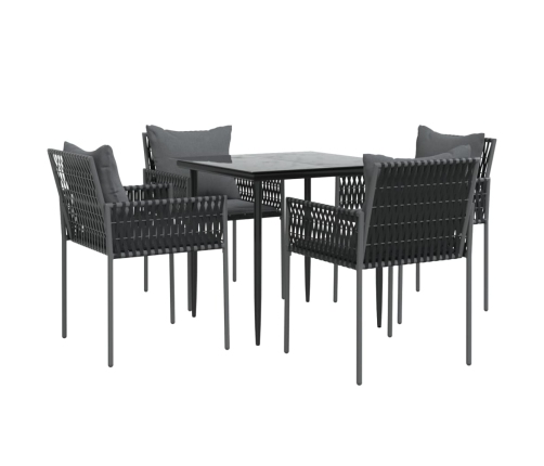 Juego comedor jardín 5 piezas y cojines ratán sintético y acero