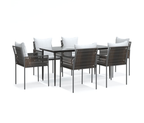 Juego comedor jardín 7 piezas y cojines ratán sintético y acero