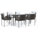 Juego comedor jardín 7 piezas y cojines ratán sintético y acero