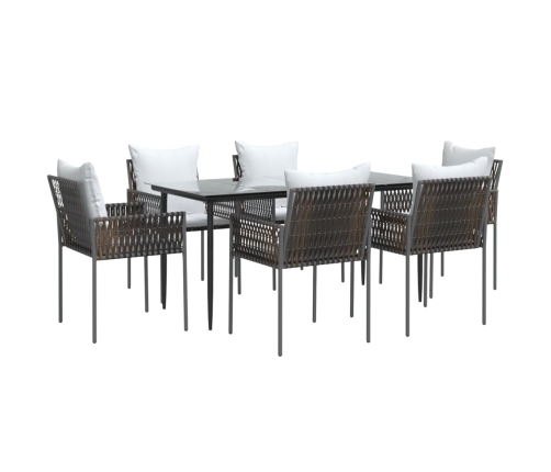 Juego comedor jardín 7 piezas y cojines ratán sintético y acero