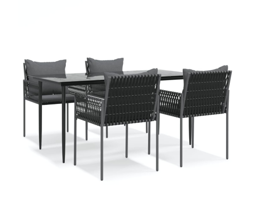 Juego comedor jardín 5 piezas y cojines ratán sintético y acero