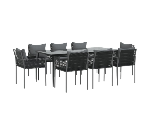 Juego comedor jardín 9 piezas y cojines ratán sintético y acero