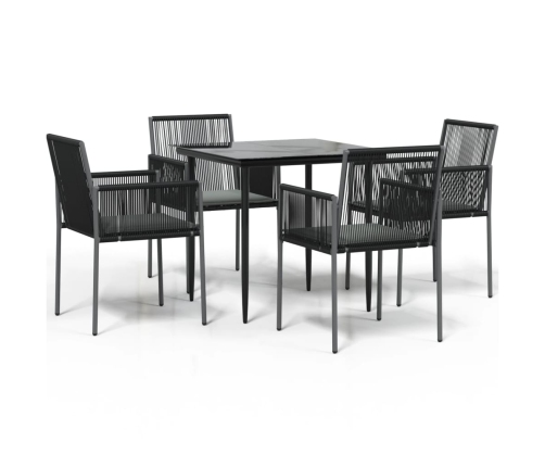 Set comedor jardín 5 pzas y cojines acero ratán sintético negro