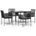 Set comedor jardín 5 pzas y cojines acero ratán sintético negro