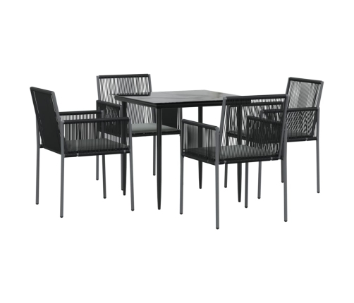 Set comedor jardín 5 pzas y cojines acero ratán sintético negro