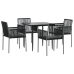 Set comedor jardín 5 pzas y cojines acero ratán sintético negro