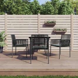 Set comedor jardín 5 pzas y cojines acero ratán sintético negro