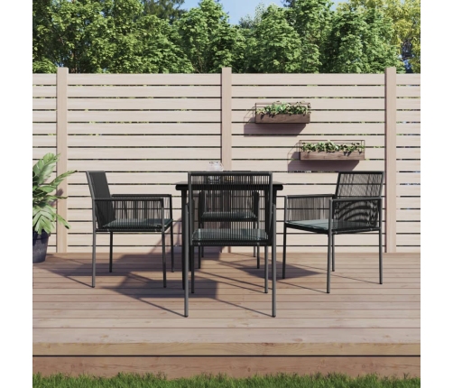 Set comedor jardín 5 pzas y cojines acero ratán sintético negro