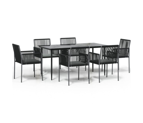 Set comedor jardín 7 pzas y cojines acero ratán sintético negro