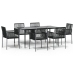 Set comedor jardín 7 pzas y cojines acero ratán sintético negro