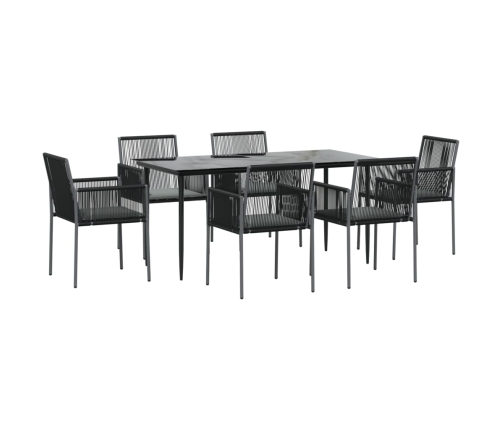 Set comedor jardín 7 pzas y cojines acero ratán sintético negro