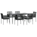 Set comedor jardín 7 pzas y cojines acero ratán sintético negro