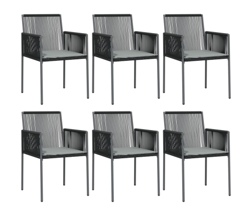 Set comedor jardín 7 pzas y cojines acero ratán sintético negro
