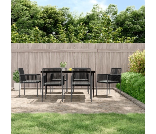 Set comedor jardín 7 pzas y cojines acero ratán sintético negro