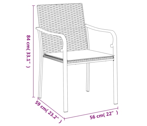 Sillas jardín y cojines 6 uds ratán sintético marrón 56x59x84cm