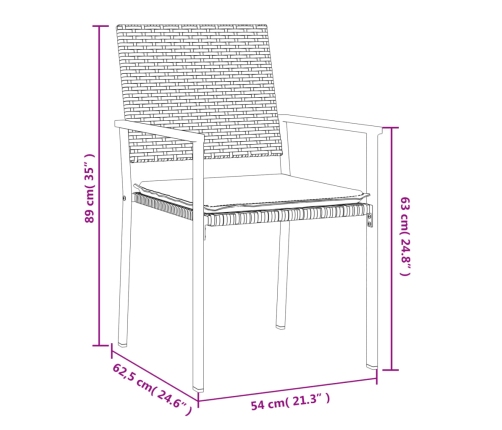 vidaXL Sillas jardín cojines 4 uds ratán sintético negro 54x62,5x89 cm