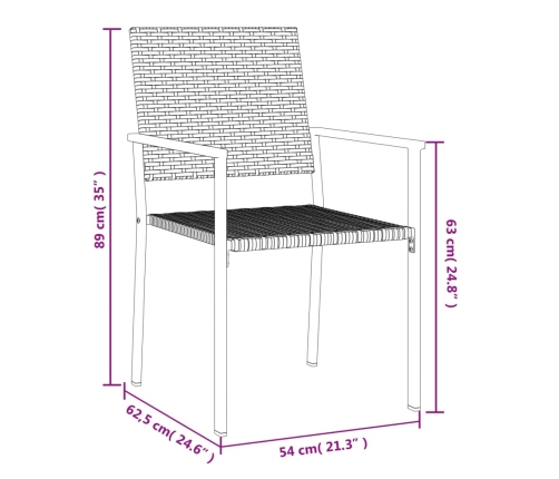 vidaXL Sillas de jardín 4 uds ratán sintético negro 54x62,5x89 cm