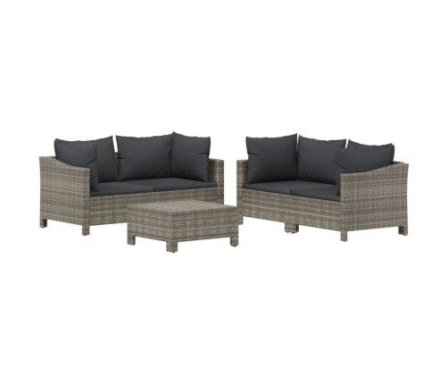 Set de muebles de jardín 5 pzas y cojines ratán sintético gris