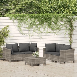 Set de muebles de jardín 5 pzas y cojines ratán sintético gris