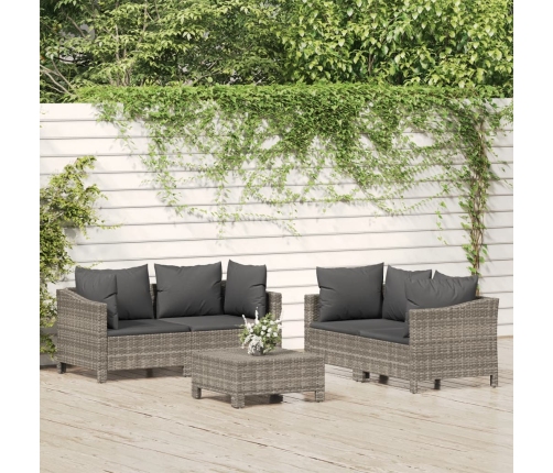 Set de muebles de jardín 5 pzas y cojines ratán sintético gris