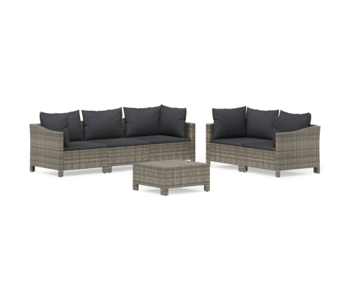 Set de muebles de jardín 6 pzas y cojines ratán sintético gris