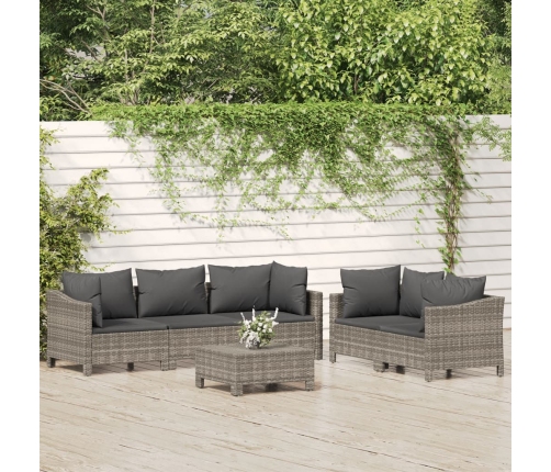 Set de muebles de jardín 6 pzas y cojines ratán sintético gris