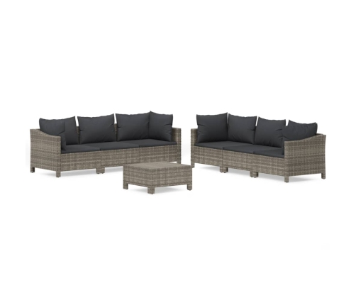 Set de muebles de jardín 7 pzas y cojines ratán sintético gris