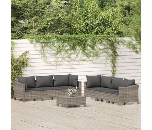 Set de muebles de jardín 7 pzas y cojines ratán sintético gris