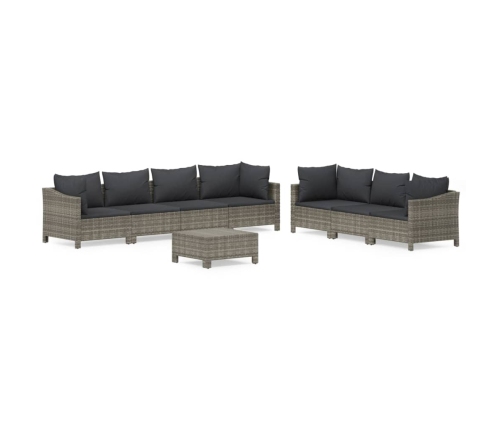 Set de muebles de jardín 8 pzas y cojines ratán sintético gris