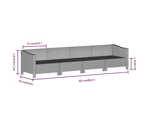 Set de muebles de jardín 8 pzas y cojines ratán sintético gris