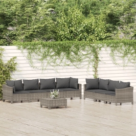Set de muebles de jardín 8 pzas y cojines ratán sintético gris