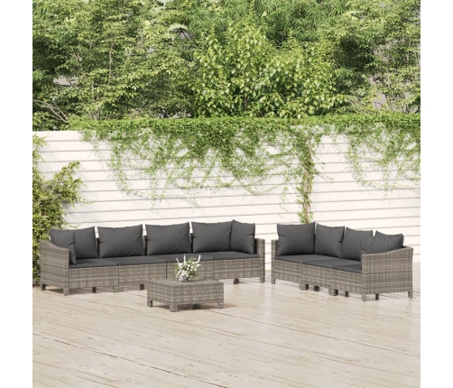 Set de muebles de jardín 8 pzas y cojines ratán sintético gris