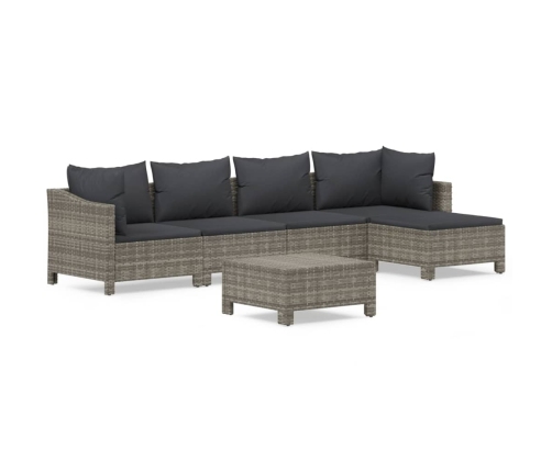 Set de muebles de jardín 6 pzas y cojines ratán sintético gris