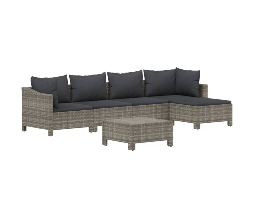 Set de muebles de jardín 6 pzas y cojines ratán sintético gris
