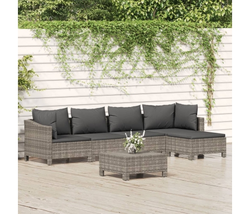 Set de muebles de jardín 6 pzas y cojines ratán sintético gris