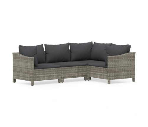 Set de muebles de jardín 4 pzas y cojines ratán sintético gris