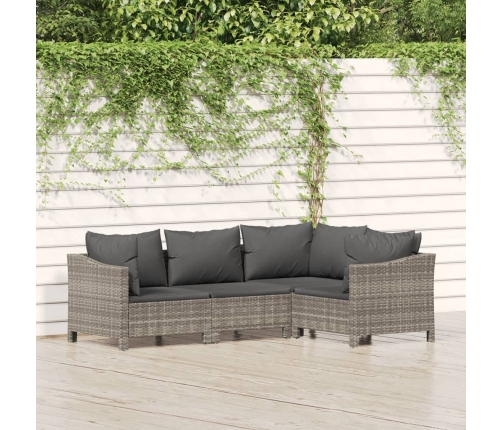 Set de muebles de jardín 4 pzas y cojines ratán sintético gris