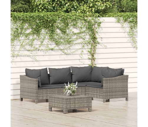 Set de muebles de jardín 5 pzas y cojines ratán sintético gris