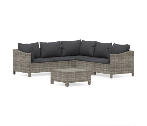 Set de muebles de jardín 6 pzas y cojines ratán sintético gris