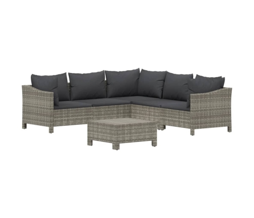 Set de muebles de jardín 6 pzas y cojines ratán sintético gris