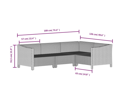 Set de muebles de jardín 6 pzas y cojines ratán sintético gris